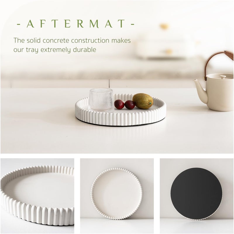 Aftermat Coffee Table Tray, Home Decor Round Tray, Concrete White Coffee Table Decor Trays, Serving Decorative Trays for Dining Table - Image 4